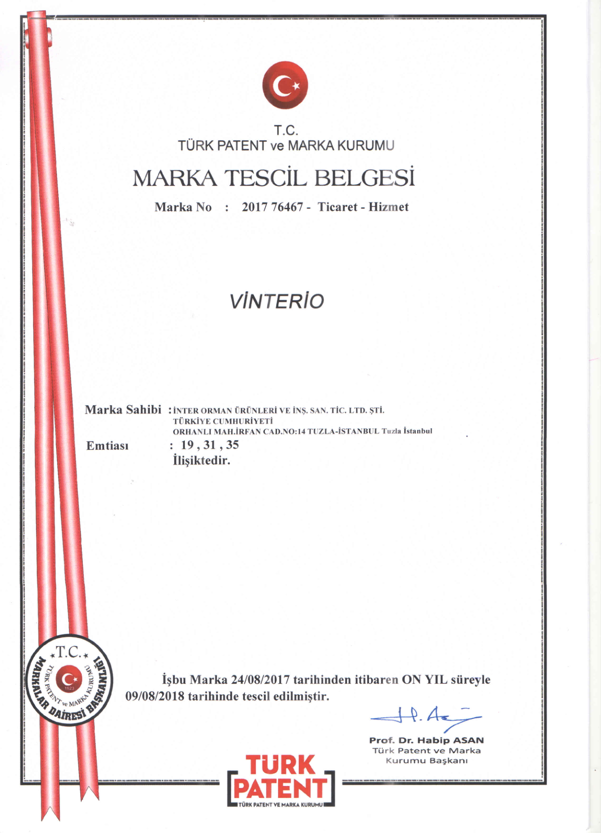 Vinterio Marka Tescil